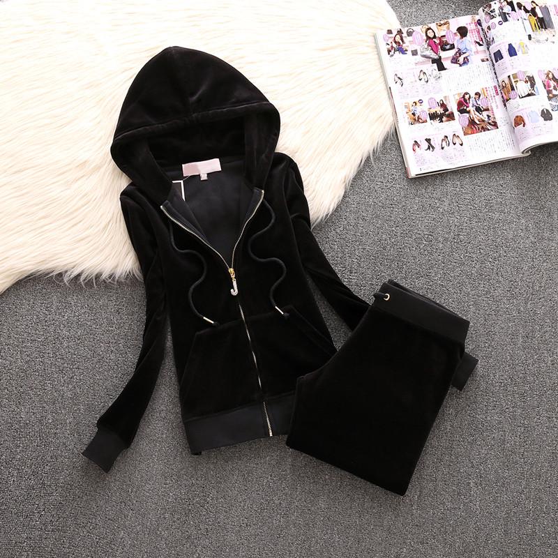 Европейский весенне-осенний спортивный костюм JC Fashion из золотого велюра для женщин с деталями из страз в виде букв