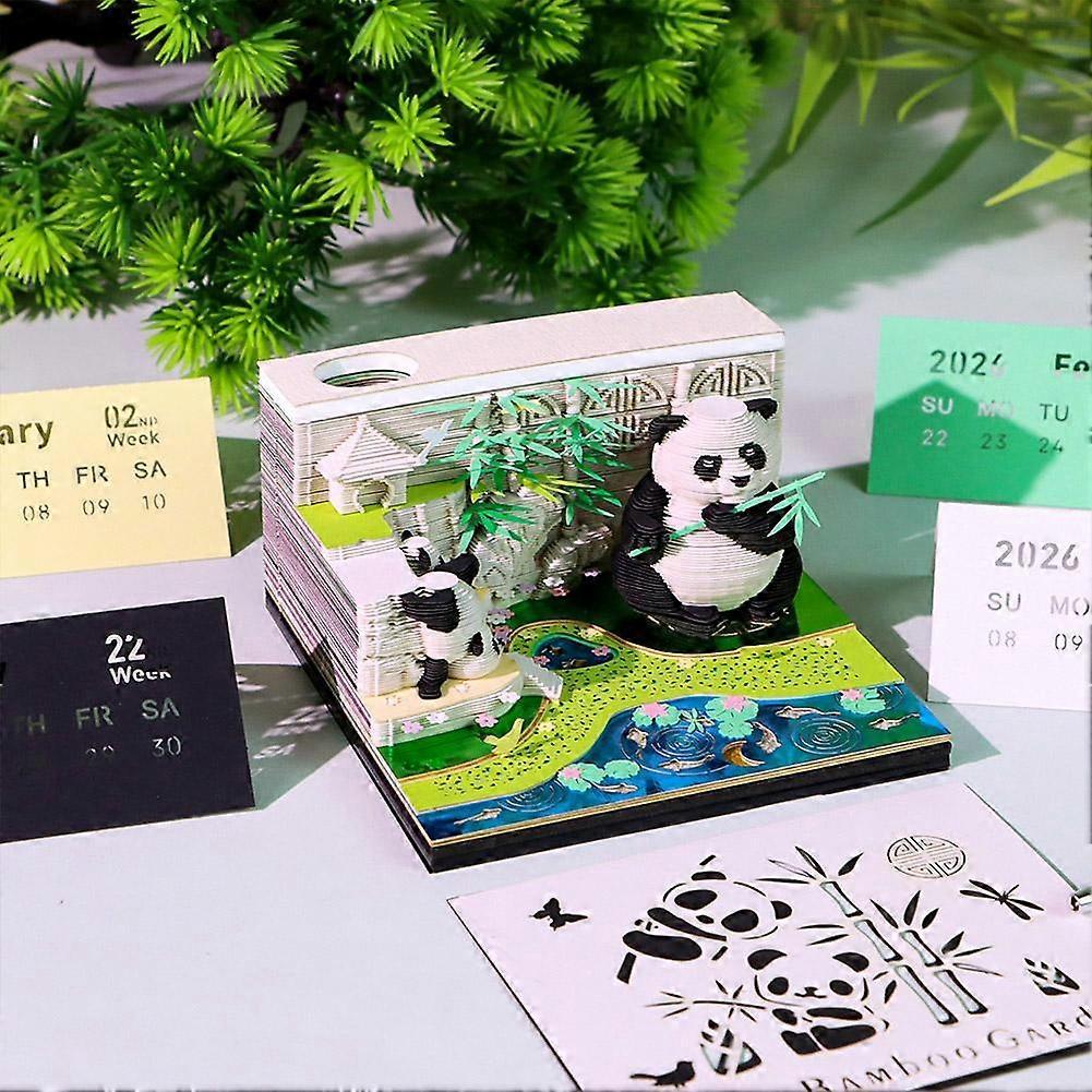 Creative Panda Bamboo Garden Paper Carving Model Desktop Ornament