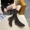 Fashion Middle Heel Elastic Women's Half High Sock Boots Hot Cosplay Y2k 2025 New Ladies Mid Calf Shoes Trend Chic and Elegant Goth Boot