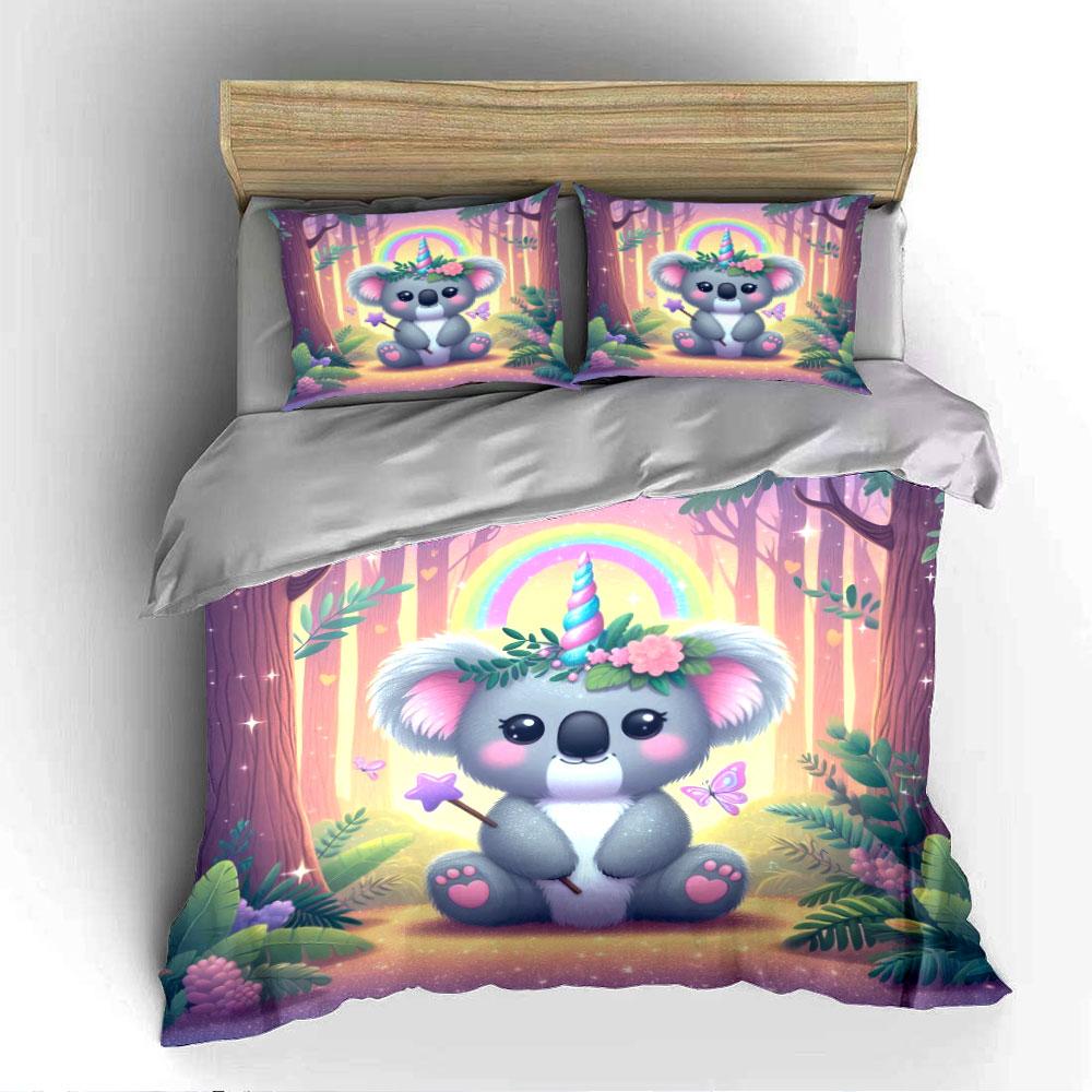 Unicorn Koala Forest Bedding Set Bedding Duvet Cover Set Duvet Cover Pillowcases (1 * Duvet Cover 2 * Pillowcases, without duvet insert)