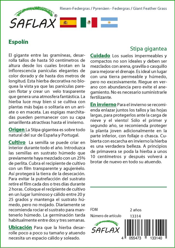 SAFLAX Garden in the Bag - Ковыль гигантский - 10 семян - С субстратом в подходящем пакете - Stipa gigantea