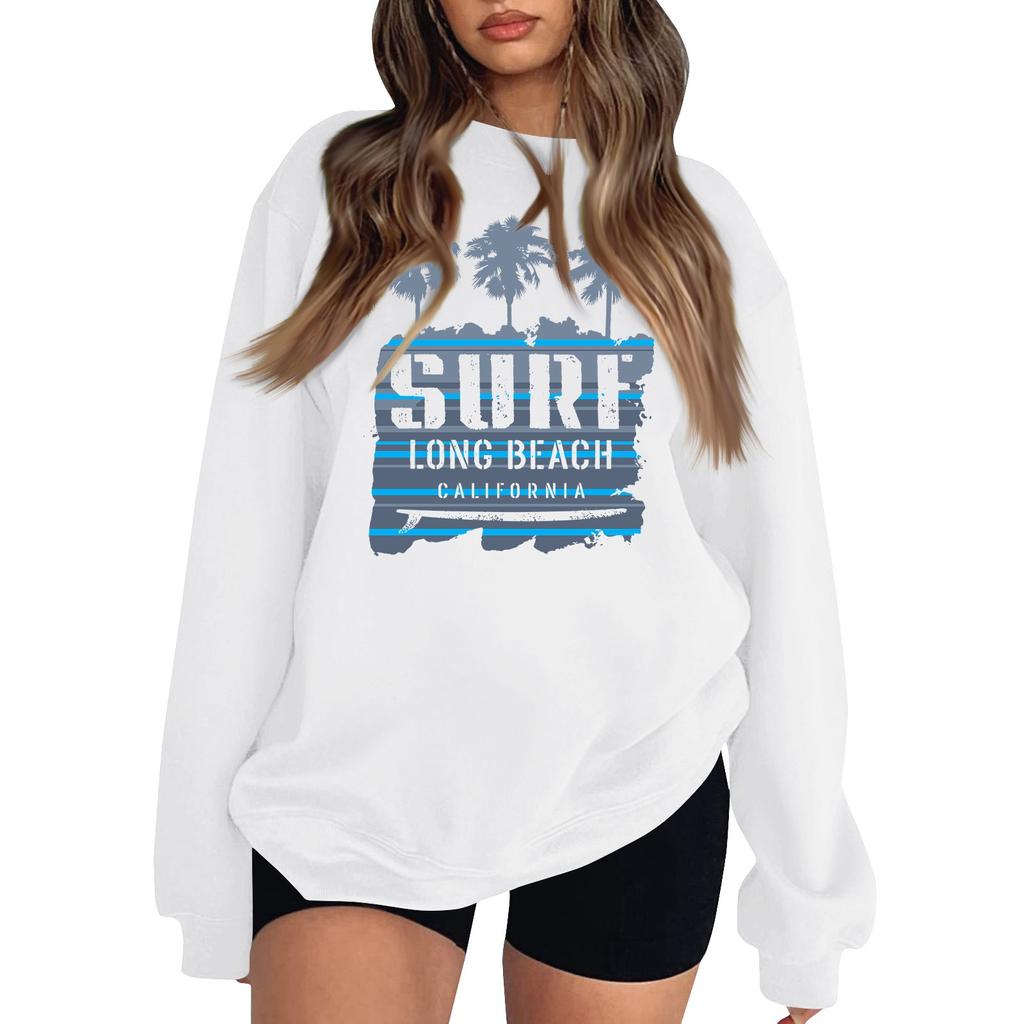 Женская повседневная модная блузка с длинным рукавом и круглым вырезом с принтом и пуловером