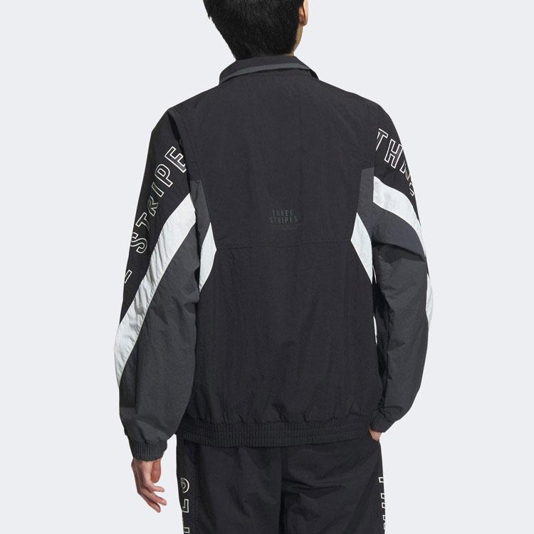 Adidas Letter Print Color Block Loose Stand Collar Long Sleeve Jacket Unisex Jacket Black IS5146