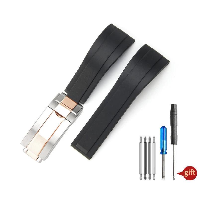 20 мм Натуральный Мягкий Силиконовый Каучуковый Ремешок для Часов Для Rolex Ремешок для Часов Daytona Submariner GMT OYSTERFLEX Браслет Складная Застежка