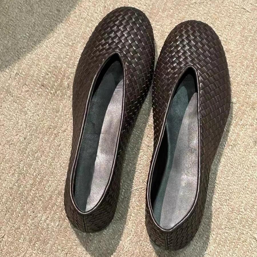 Французские ретро туфли-лодочки ручной вязки, женские, на плоской подошве, модные, с темпераментом, бабушкины туфли