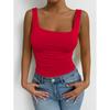 Women's Sleeveless Camisole Vest with Square Neckline, Casual Basic Style, Exposed Navel Top