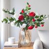 Creative Multicolor Camellia Artificial Flower Silk Petal Green Leavees Faux Flower Photo Props Floral Arrangement Gift