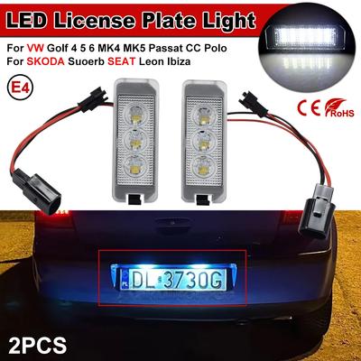 12-вольтовые автомобильные подсветки номерного знака для Skoda Seat Leon, VW Golf 4 5 6 MK4 MK5 Passat CC Polo Volkswagen, светодиодные автомобильные аксессуары.