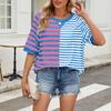 Women's Striped Colorblock Round Neck Loose Short-sleeved Pullover Top
