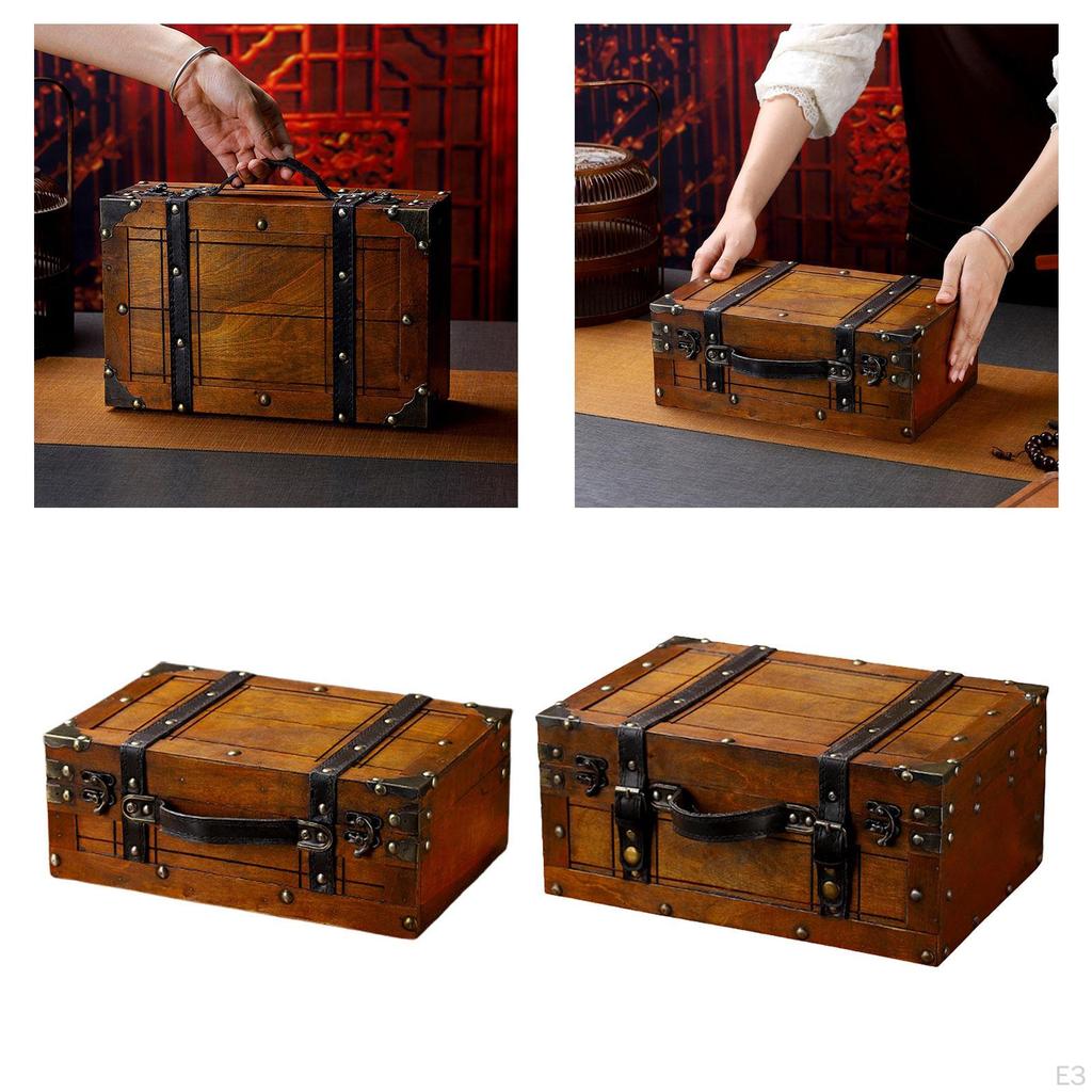 Старинный деревянный ящик для хранения, чемодан, сундук для ювелирных изделий, элегантный, универсальный, с откидной крышкой