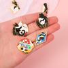Starry Hugging Animals Enamel Pins Custom Sun Moon Cat Deer Dragon Snake Koi Hands Brooches Lapel Badge Black White Jewelry Gift