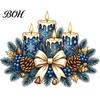 Non Adhesive Window Film Christmas Candle Static Glass Stickers, Removable Cling with Bow Pinecone And Pine Indoor Outdoor Decor Branch Pattern,