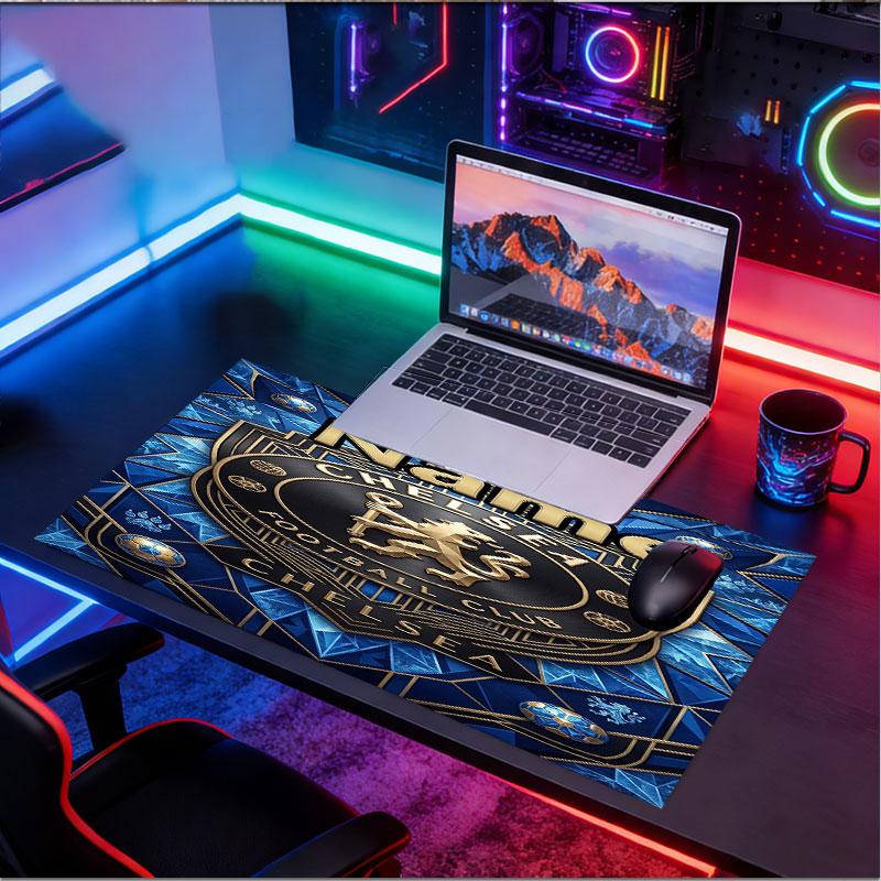 Custom Name Personalized Chelsea Football Club Pattern Mousepad, Laptop PC Desk Mat, Decorative Desk Mat for Home Keyboard Pad Gift