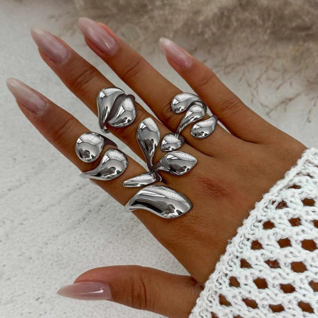 Ingemark 5Pcs/Set Vintage Irregular Droplet Shaped Open Rings Women 2026 Trendy Gold Color Chunky Thick Ring Aesthetic Jewelry