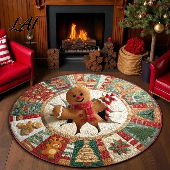 Cozy Christmas Room Decor 3D Illusion Rug Round Xmas Tree Area 24" 47" Holiday Indoor Doormat Santa Claus Snowman Floor Mat for Living Bedroom