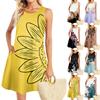 Summer Dresses For Women Beach Boho Sleeveless Vintage Printing Flowy Pocket Tshirt Tank Sundresses