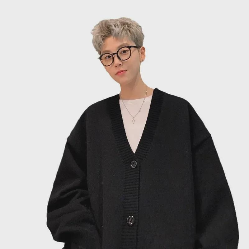 Мужской кардиган в японском стиле с V-образным вырезом в ретро-стиле — вязаный свитер на осень/зиму, модная и свободная верхняя одежда.