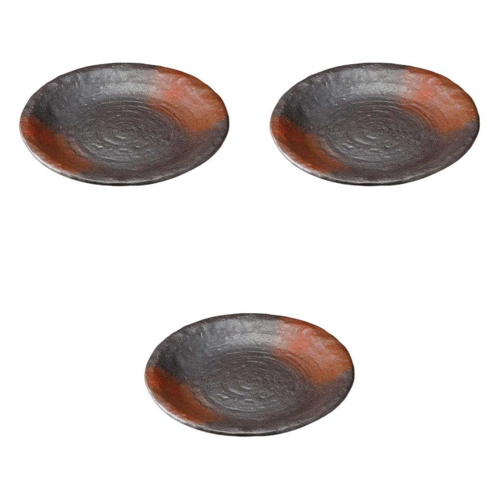 Set of 3 Stone Grain Plates X Ceramic Serving Plates by Setomonohonpo Bizen-style 9.0 [27.5 3.5cm]