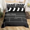 Movie Theater Duvet Cover Set Cinema Ticket Bedding Set Filmstrip Comforter Cover Bedroom Decor Bedspread Cover Full Size 2/3pcs