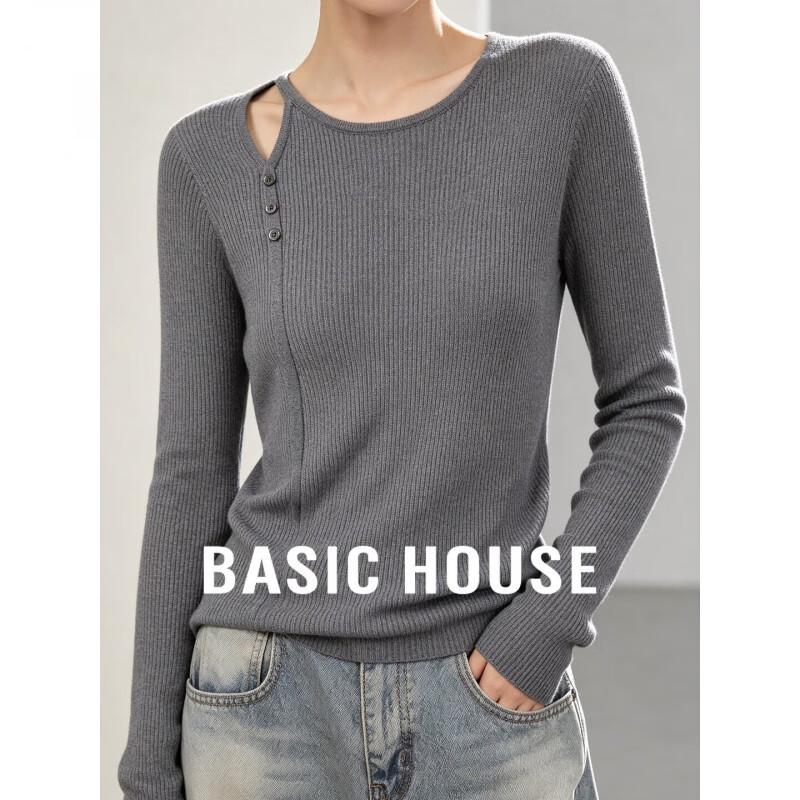Базовый женский облегающий вязаный свитер Basic House с открытыми плечами
