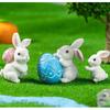 Миниатюрные безделушки в виде пасхальных яиц, смола, мультяшная статуэтка кролика, мини-фигурка пасхального кролика, подарок