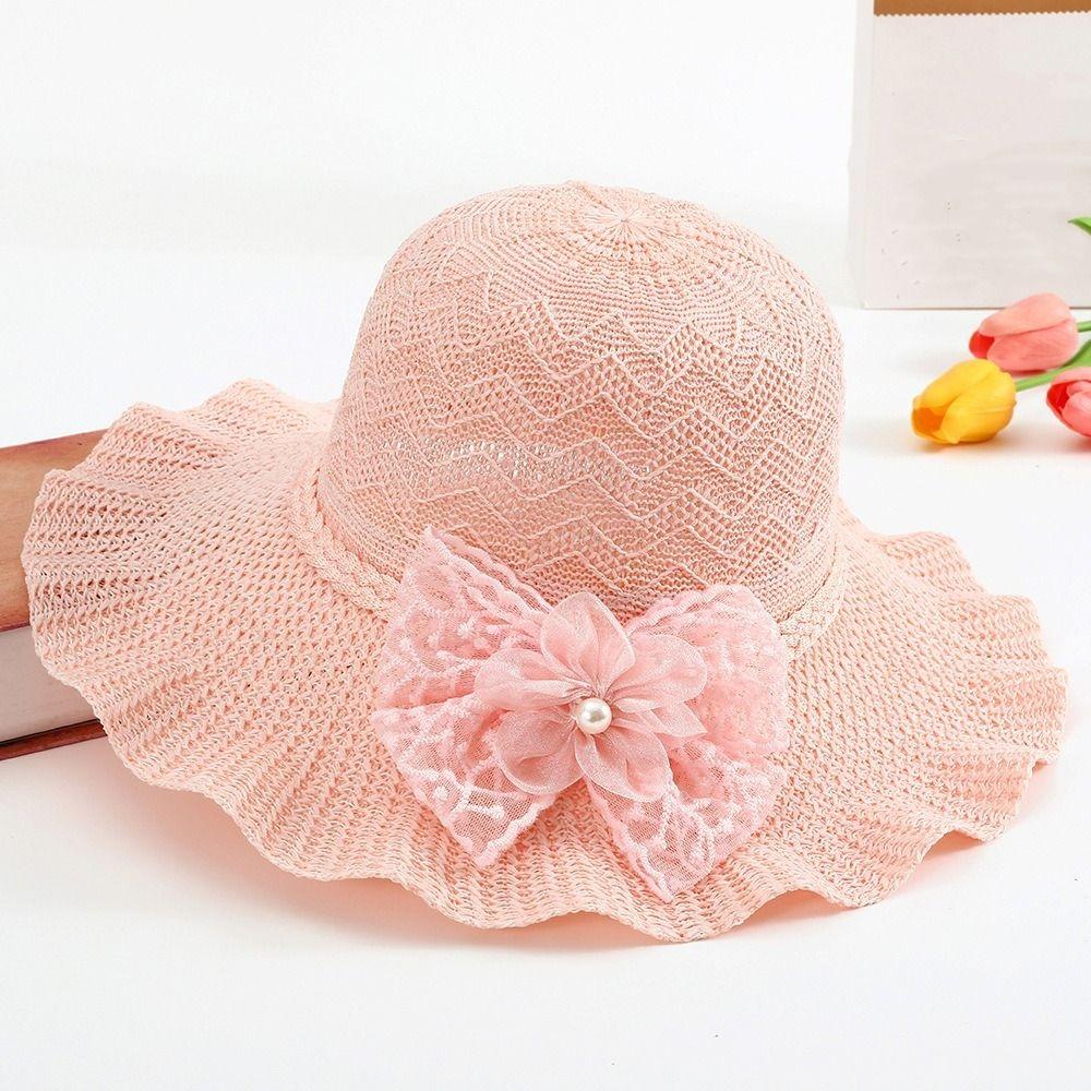 Breathable Wide Brim Straw Hat Adjustable Beach Sun Hat Sweet Ruffle Sun Hat For Women Girls
