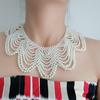 Faux Pearl Bib Necklace Hollow Design Bib Choker Necklace Beaded Shawl Collar for Women Weddings Cocktail Parties