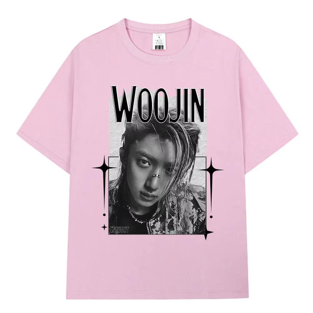 Корейская K-pop Хип-хоп Группа Lngshot WOOJIN Футболка Унисекс Женская Одежда Модные Футболки 100% Хлопок Повседневные Футболки с Коротким Рукавом
