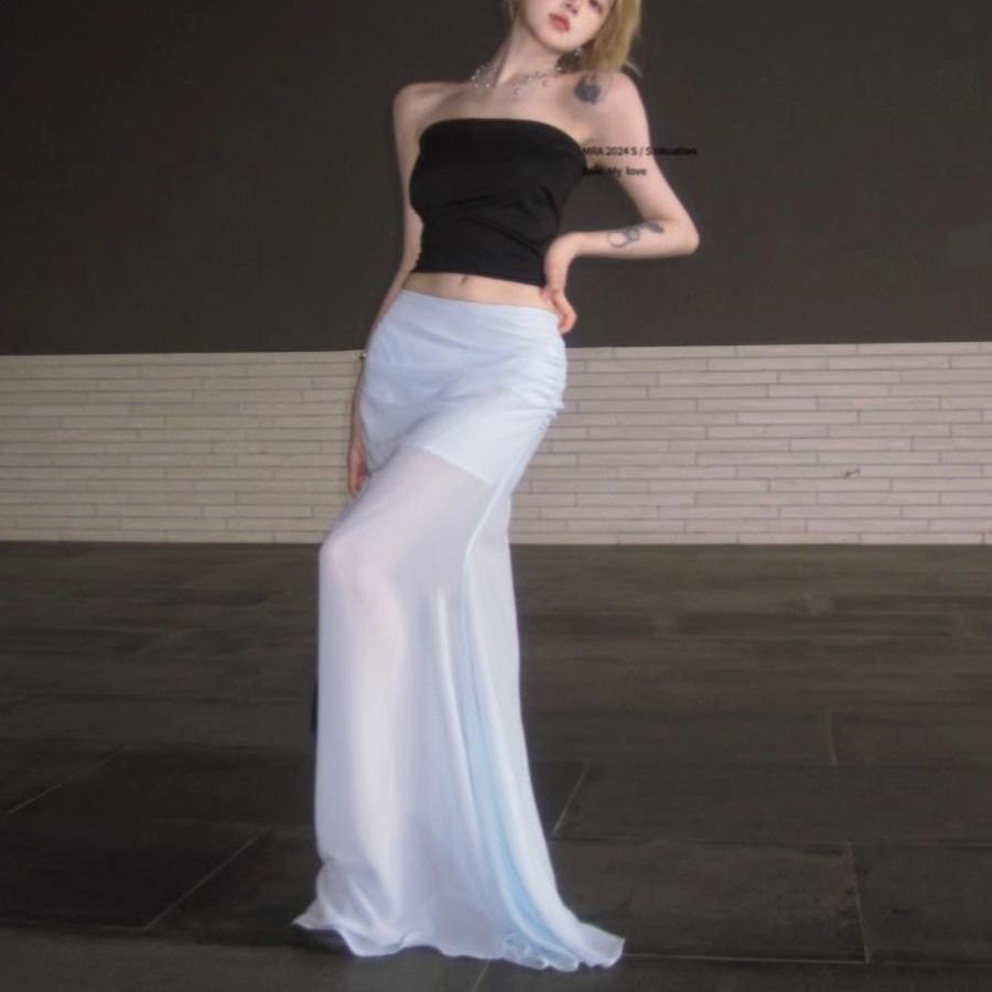 Винтажная синяя кружевная юбка для женщин Y2K, сексуальная длинная юбка с высокой талией, для вечеринок, клубов, уличной одежды, элегантных офисных леди, макси-юбок