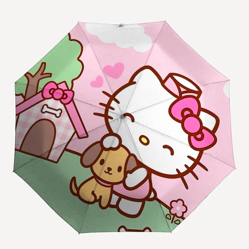 1pc Hello Kitty Automatic Opening/Closing Umbrella with Pink Bow Design - Portable Folding Design, 8-Rib Iron Frame Outdoor Umbrella for Fans, Travele
