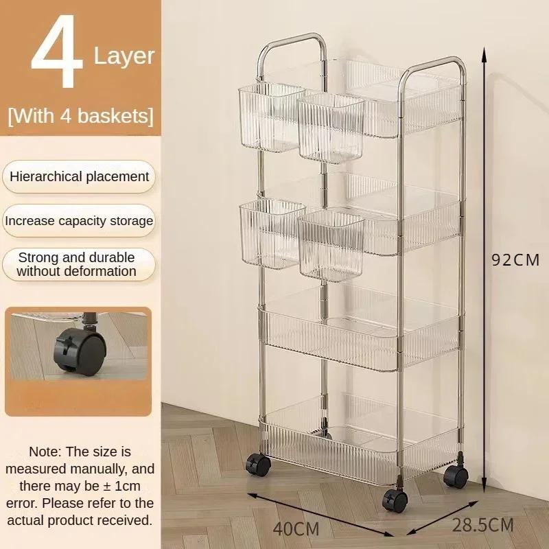 Transparent Rolling Cart Storage Shelfs Multilayer Multifunctional Simple and Modern Trolley Mobile Shelf Multi-Layers Storage