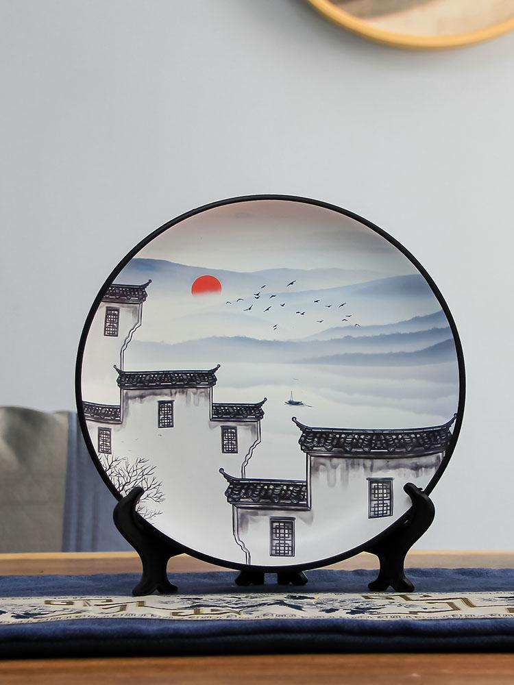 Hanging Dish Ceramic Painted New Chinese Desktop Study Wine Cabinet Ornaments Home Living Room Creative Wall Hanging Decoration