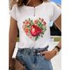 Floral Sweet and Cute Fashion Printing Women's O-neck Clothes T-shirt Short-sleeved Casual Daily Top
