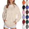 Women's Fashion Casual Long Sleeve Solid Color Hooded Sweatshirt Tops