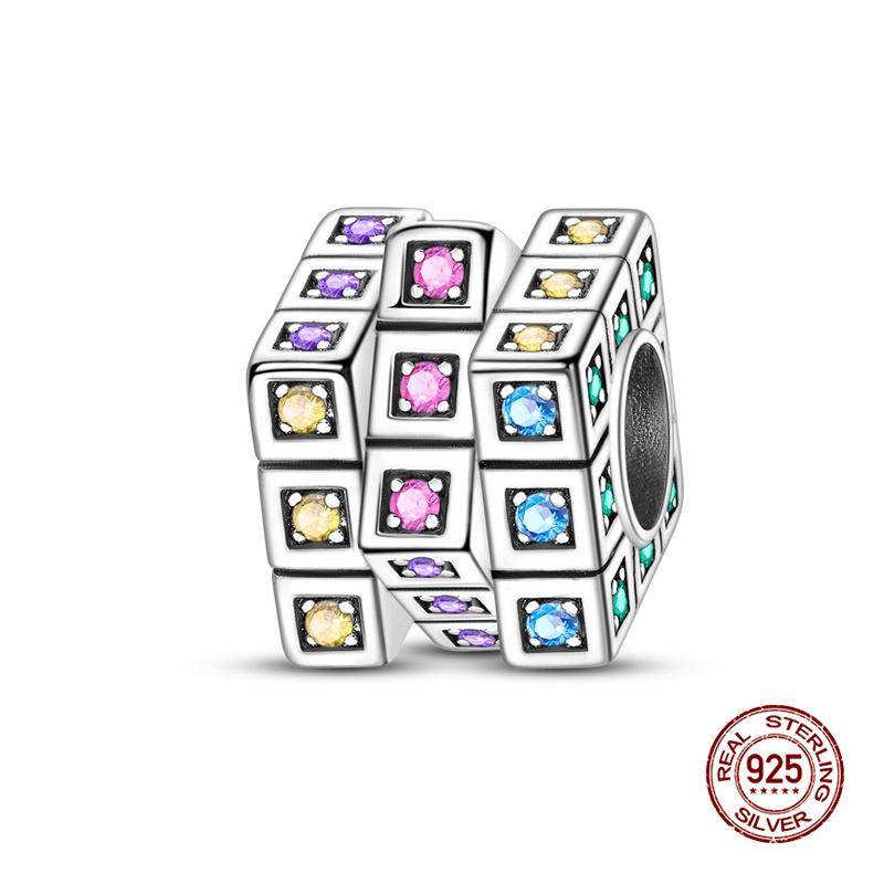 Original Charms Copper Rotatable Rubik'S Cube Series Charms Beads Fit 3Mm Original Bracelet Women Diy Jewelry Gifts