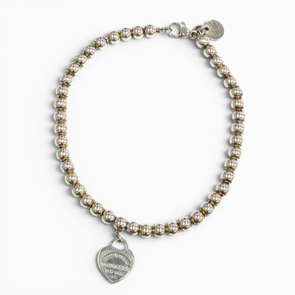 Отличный TIFFANY&Co. браслет Мини Браслет с Бусиной-Тэгом в Форме Сердца Серебро 925 Женский Б/у