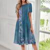 Women's Loose Casual And Fashionable Round Neck Short Sleeved Printed Mid Length Dress