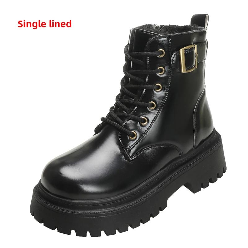 Fashion Chunky Platform Combat Boots for Women 2024 Winter Thicken Warm Plush Ankle Boots Woman Punk Thick Bottom PU Leather Botas Mujer