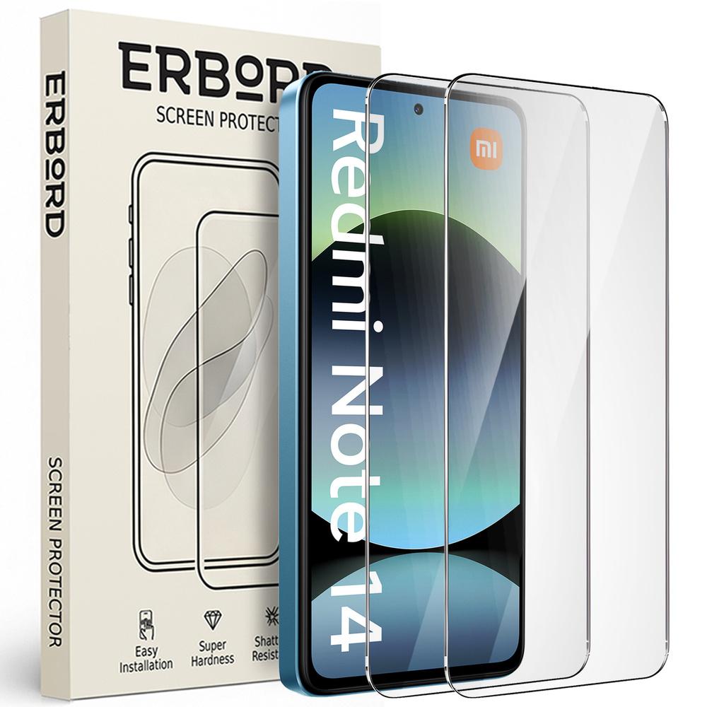 2x Tempered Glass for Xiaomi Redmi Note 14 5G / Poco M7 Pro 5G, ERBORD 9H Hard Glass, fast