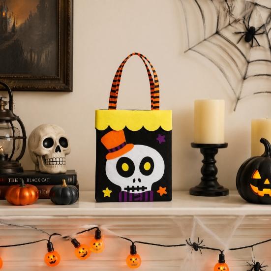 Holiday Photo Props Halloween Candy Bag, Cute Pumpkin Ghost Tote for Kids, Spooky Skeleton Theme Party Supplies Cartoon Pattern Treat Bag Party, Trick