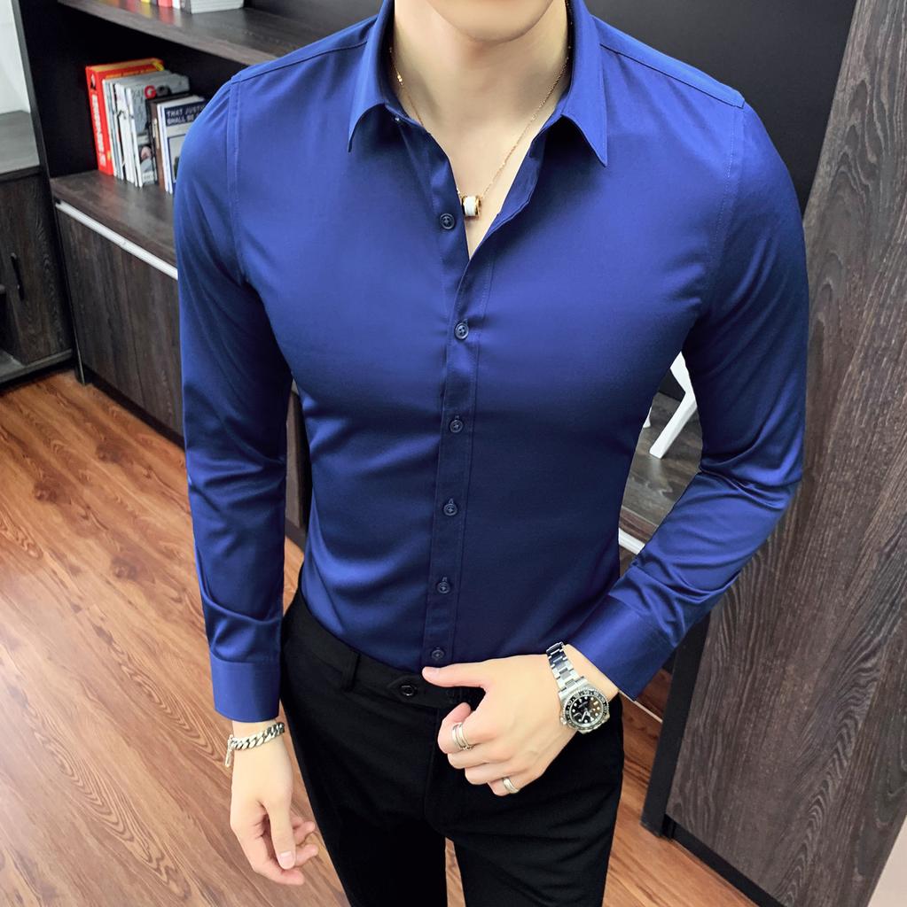 Men's Spring Long Sleeved Casual Fashion Slim Fit Bottom Shirt