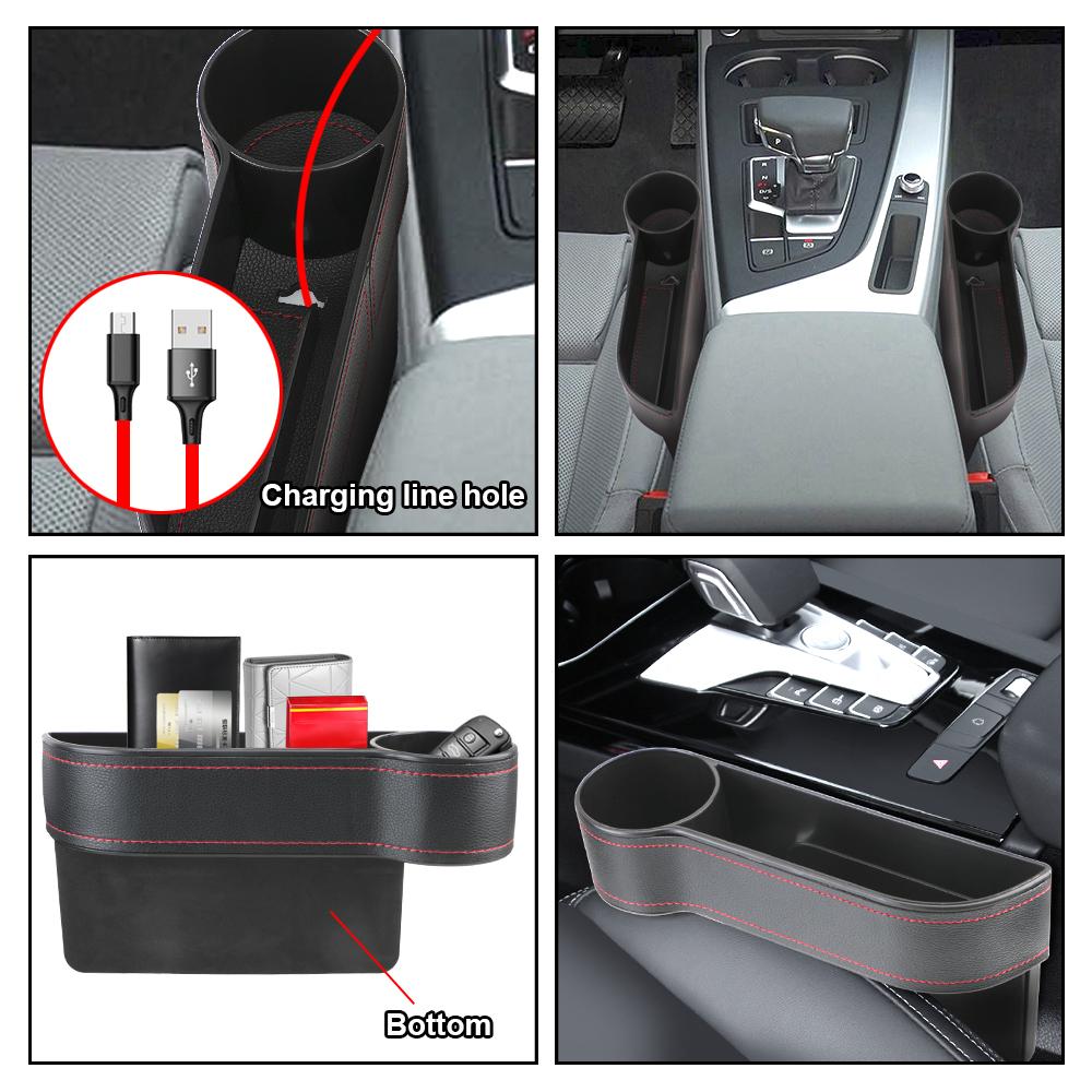 Автомобильный органайзер Seat Gap Slit Box с отверстием для зарядки Кожаный ящик для хранения в зазоре для автомобильного сиденья