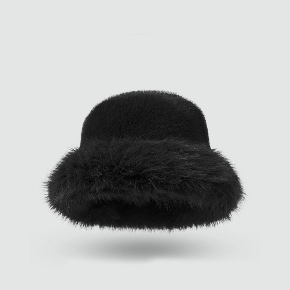 Imitation Fur Plush Bucket Hat Fluffy Hat Winter Cap Elegant Artificial Fur Hat Female/Girls