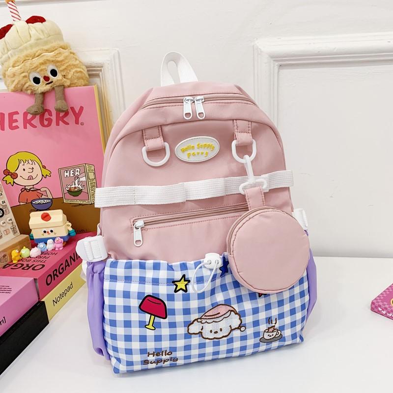Fresh And Sweet Little Girl Backpack, Kindergarten Primary School Student Schoolbag Contrasting Color Plaid Large Capacity Children'S Backpack Tide