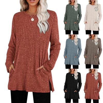 Женский модный пуловер с длинными рукавами, однотонный топ