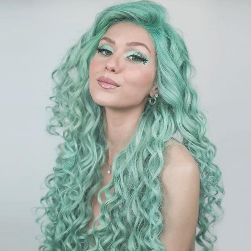 AIMEYA Synthetic Long Deep Wave Lace Front Wig for Women Grey Curly Free Part Natural Hairline Colorful Cosplay Daily Party Wigs