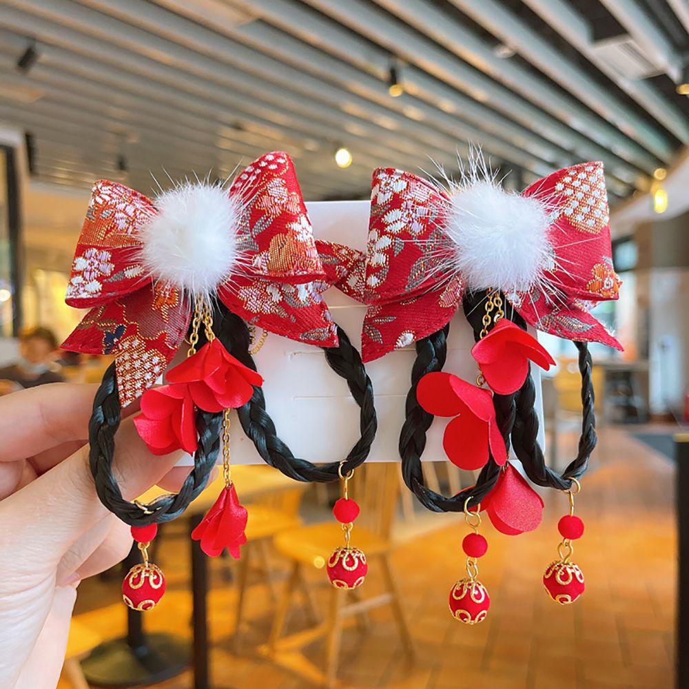 Головной убор в китайском стиле, новогодний праздничный боковой зажим для парика, заколка для волос с бантом, аксессуары для волос