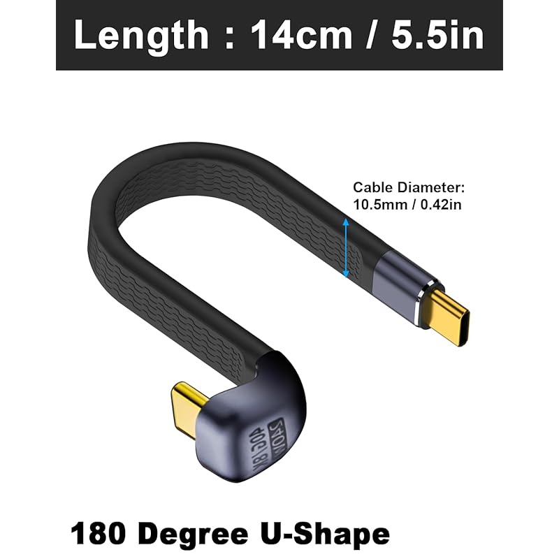 Кабель Poyiccot USB C 40 Гбит/с, тип U, кабель Type-C U-образной формы 240 Вт, кабель USB C «папа-папа», адаптер быстрой зарядки PD 3.1 U-образной формы для зарядки на 180 градусов