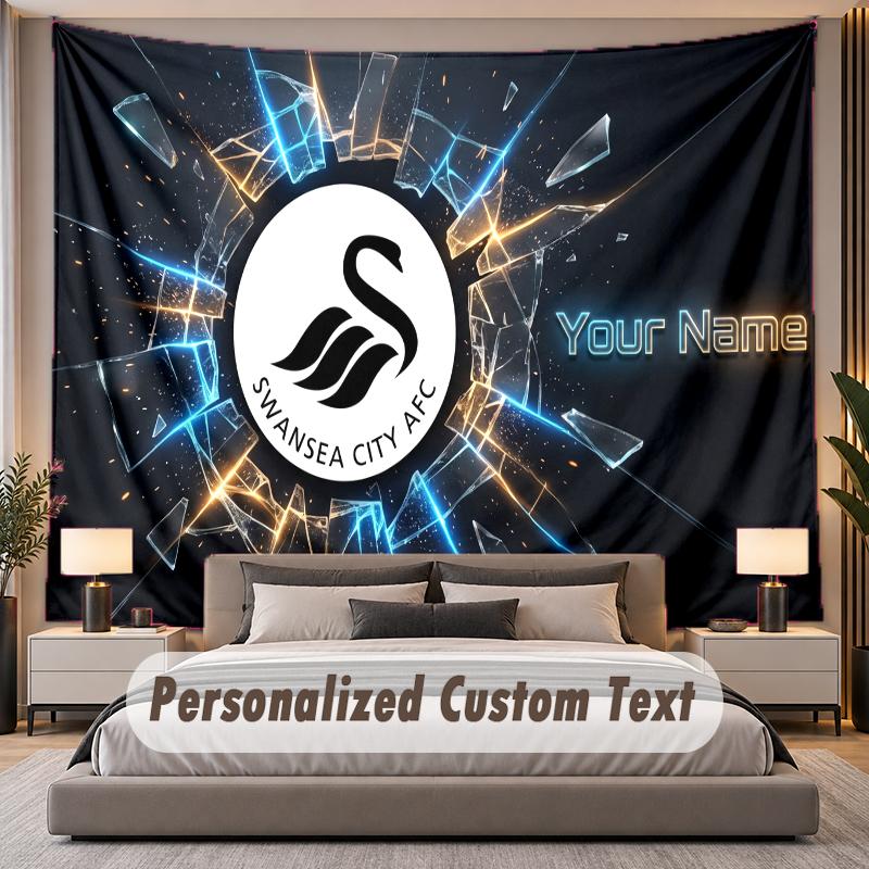Custom Name Text Tapestry Swansea City FC Personalized Polyester Wall Tapestry For Bedroom And Room