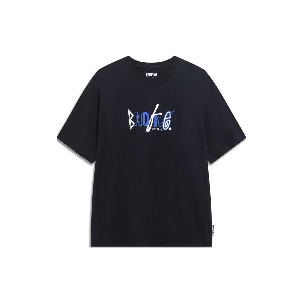 Li-Ning Badfive Series Letter Print Crew Neck Short Sleeve T-Shirt Men Tops Black AHST283-2